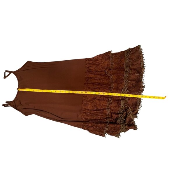 VTG Dress Women Med Brown Lace Crochet Boho Cottage Core Layered Outfit 2 Pc Set - Picture 9 of 16